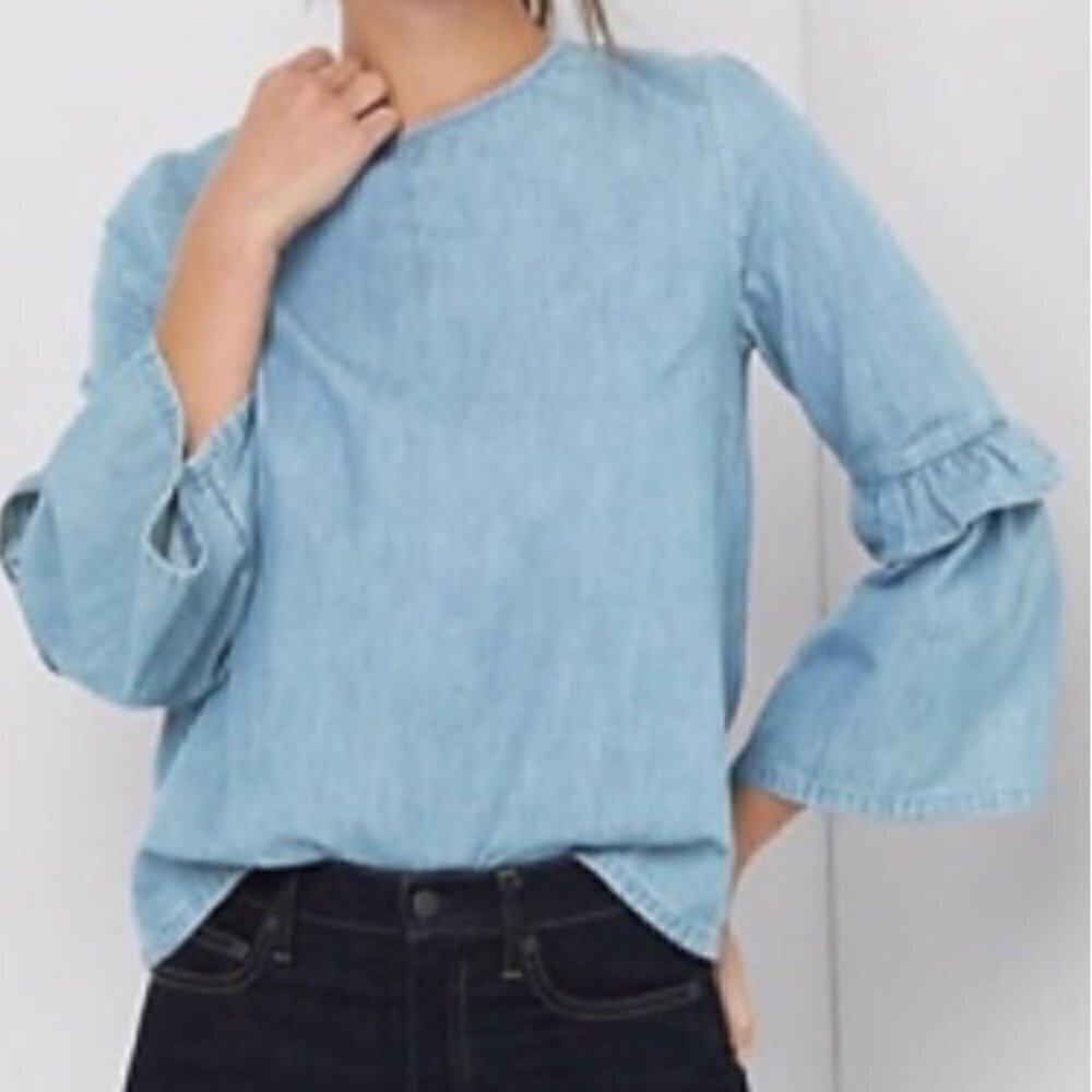 Gap‎ for Good Women's Size Small Chambray Top Ruffle Bell Sleeve Medium Indigo